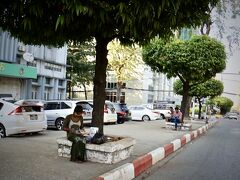 【ヤンゴン、街の風景】

こんもりした木の下で、本を読む地元の人...


写真：公園が前にあるからか、木の下で本を読んだりする人が多いです。