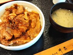 北海道 新千歳空港のフードコートにて、お昼ご飯☆
この豚丼は少々「ピリ辛仕立て」になっているタイプの豚丼。