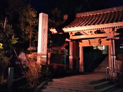 ライトアップされている「薬王院温泉寺仁王門」。夜といっても１８時半前後だったが、さすがに人気(ひとけ)がありませんでした。