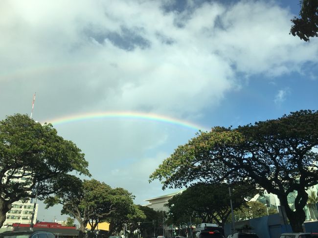 今回、はじめて虹を見ることができました。<br /><br />虹を見ると、旦那が「来年もハワイにおいでといっている」とつぶやきます。<br />自分に言い聞かせている・・・。多分。<br /><br />このあと車をもどしてワイキキでお買い物。