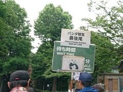 ９時半の開園１５分前に上野動物園に到着しました。
チケットは事前に用意しておいたので、チケットを持っている列の方へ。
さすが、日曜日、かなりの方が並んでいました。

やっと開園すると急いで、中のパンダ舎の見学の列へ。
まだ、待ち時間の表記はパンダ分です。