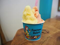 お店の方にタクシーを呼んでもらって、国際通りまで戻ってきました。「フォンタナ ジェラート」でおやつタイム。前に食べて気に入ったグアバミルクと、さっぱりできそうなシークワーサーにしました。んー、今日はシークワーサーだけでよかったかもー (;^ω^)

食べ終わったら、平和通りからアーケード街に入って買い物しながら散策です！