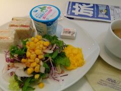 まずはラウンジで腹ごしらえ。
家を5時に出発してからコーヒーしか口にしてないから、温かいスープがお腹に沁みる。