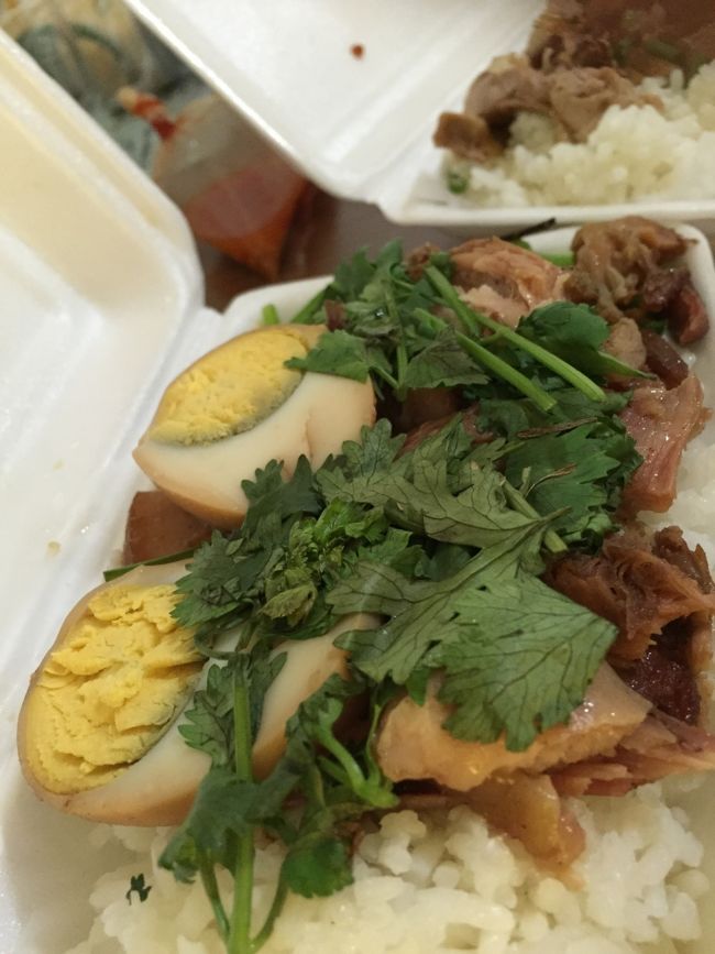 パクチー好きなだけのせろ！とオバちゃんが言う。<br />ダックご飯できあがり<br />うまい！