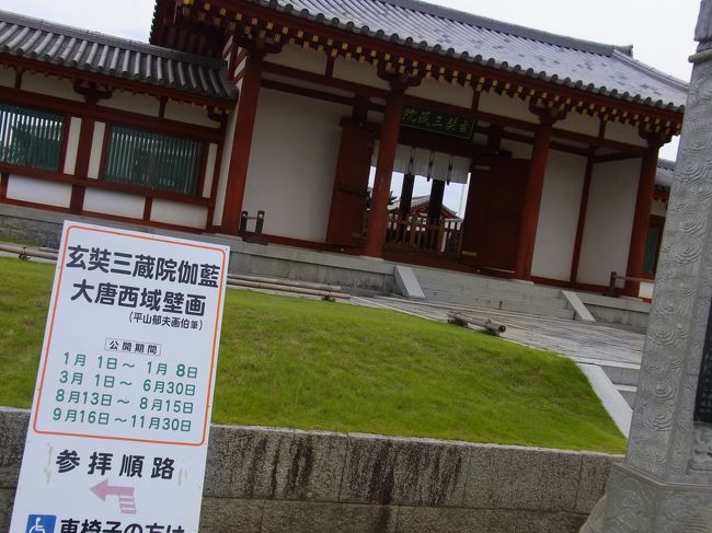 本当は無料のところをぷらぷらする予定でしたが、ちょうど<br />「玄奘三蔵院伽藍 大唐西域壁画殿 特別公開」しておりましたので...