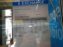【スプリト空港での両替】

スプリト空港に到着。
空港からスプリト中心地までは、空港シャトルバスで移動します。

バス代は現地通貨クーナでの支払いなので、
まずは空港内で両替を。

到着ゲートを出たら、銀行のATMが数台、両替所、レンタカー屋さんが並んでいます。
ATMから現地通貨を引き出そうと思いましたが、
レートを確認すると両替所の方がレートをよかったので、
ひとまず50ユーロ分を両替。

両替所の窓にその日のレートが張り出されています。
この日は、１ユーロ＝７クーナ、１クーナ＝0.142ユーロでした。