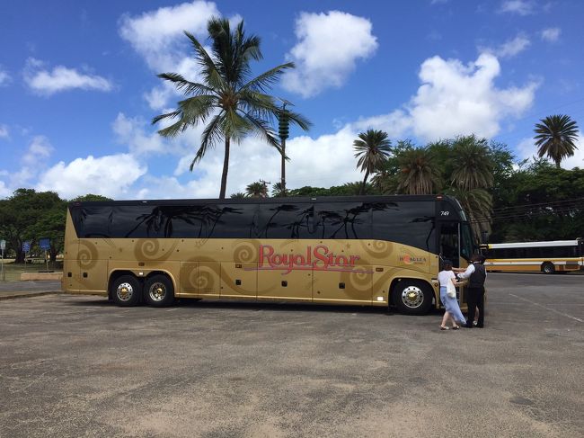 今回はJALパックだったので、無料のオプショナルツアー ノース&amp;ハレイワコースに参加。<br />9時過ぎに集合。