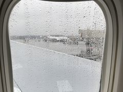 まずは、成田発グアム行きJL8943に搭乗。この日はあいにくの雨。でも日本とはしばらくバイバイなのでノープロブレム！