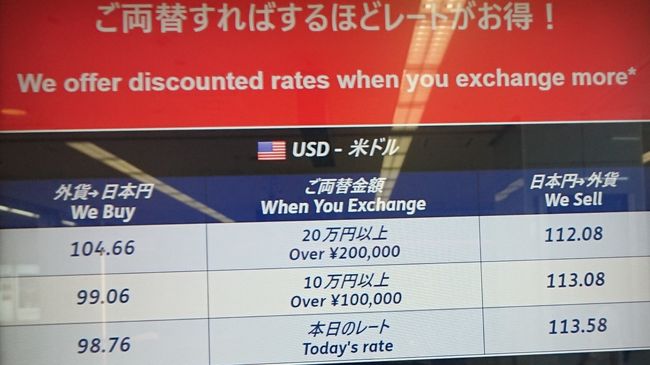今回はカンボジア王国なので、<br />日本国内でUSドルを調達して出発します。<br />国内での両替は何十年ぶりだろう･･･。<br /><br />日本国内に沢山ある「外貨両替専門店トラベレックス」 <br />USドル  113.58<br />2019年7月28日(日曜日)にメモっておいたレート。<br />カンボジアで両替するよりは良いでしょうが、<br />まあ、こんなもでしょう。