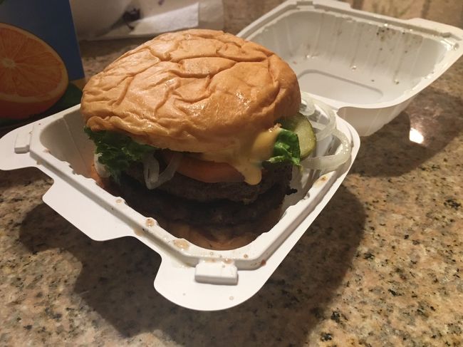 オリジナルバーガーのダブルをTO GO（日本式のTAKE OUTも最近は通じるみたいです。）しました。<br />このような入れ物に入れてくれました。