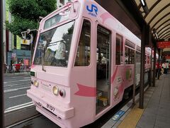 岡山駅から東山行きの路面電車に乗り込みます。岡山電気軌道（略して岡電）は路線距離は短いものの、東山方面と清輝橋方面の２系統の路線があります。