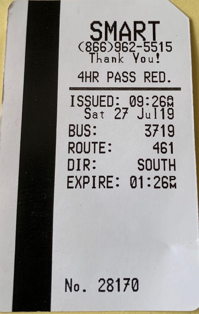 SMARTバスの乗車券、４時間有効。熟年は55C。DDOTバスにも乗換可能。