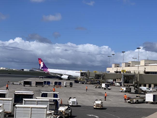 ７時５０分にロバーツハワイのシャトルバスが向かえにきて８時３０分ころ空港に到着しました。