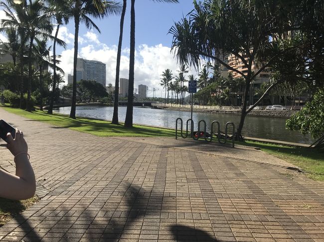 アラモアナホテルから西へ歩くと川があり景色がいいです。ホテルはなくマンションが沢山見えます。<br />今日も天気に恵まれて気持ち良かったです。