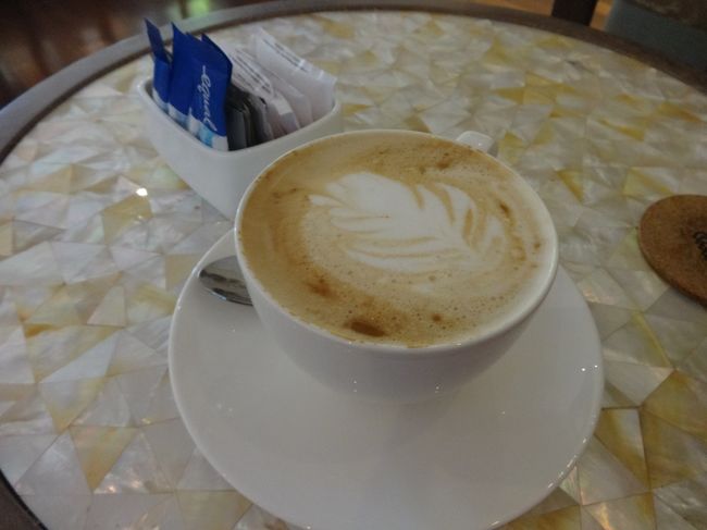 ホットカプチーノ。<br />美味しいドリンクと共に、お部屋やホテルの説明を受けました。