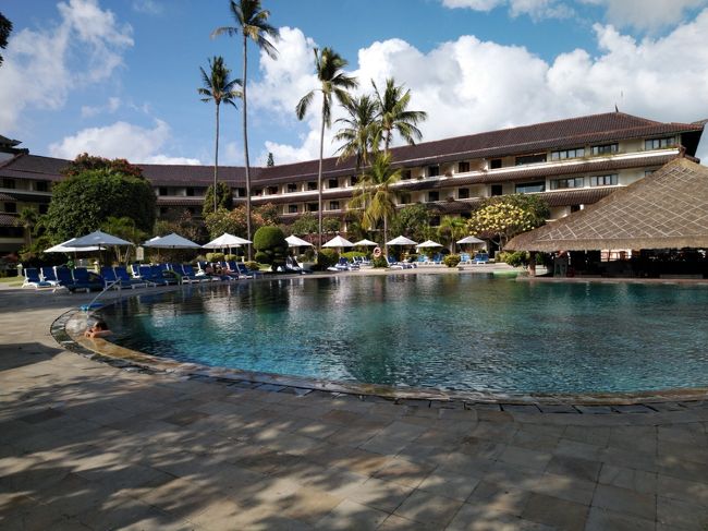 明日は朝からギリアイルに行くから、丸1日バリ島で過ごせるのは今日だけ。<br /><br />ライステラス行く？<br />伝統舞踊は？<br /><br />1日しか無いなら、渋滞ひどいらしいし、のんびりホテルで過ごそうかぁ。<br /><br />ゆっくり朝ご飯を楽しんでプールサイドでゴロゴロね。