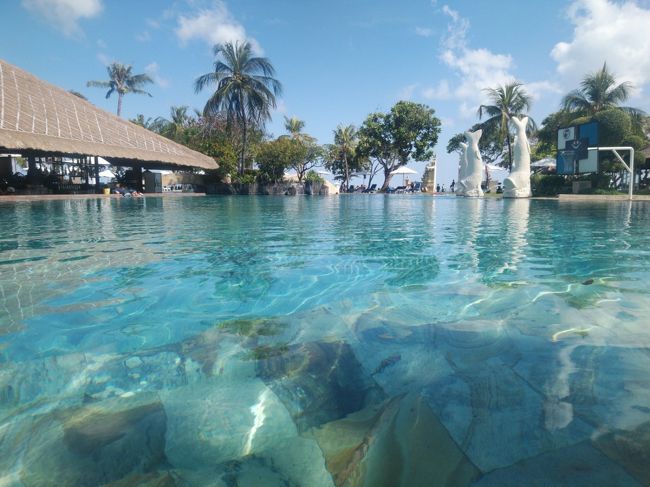 プールバーの左側に子供用の更に浅いプールもあり。<br /><br />予約サイトで画像を見たとき、口から水が出ているお魚の像がキツネに見えた！<br />お稲荷さんか？！って。