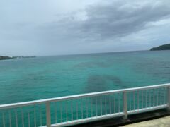 大雨の中、ナゴ・パイナップルパークを後にし、次は古宇利島へ。海の色が特徴的です。