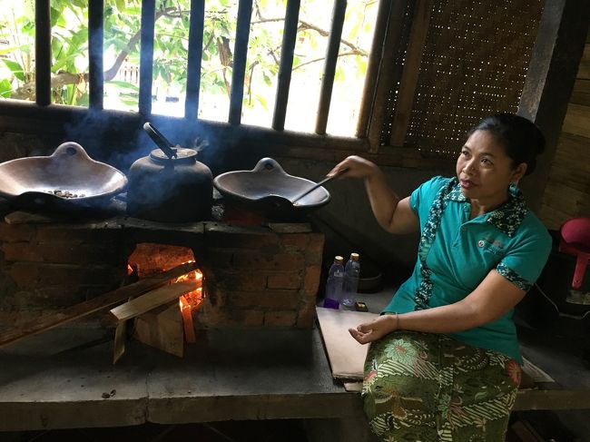 8:00 ホテルお迎えカーチャーター出発<br />KKDAY経由で予約。10時間。ウブド方面へ<br /><br />コーヒー農園<br />予定には入れていませんでしたが、時間が余るから行ってみないかとドライバーさんからの提案です。<br />「17:00にホテルに戻りたい、18:00チェックアウトだからシャワー浴びたいから9時間で。タウンで買い物したいけど、時間にゆとりある？」と確認して立寄りを決めました。<br />ジャコウネコは檻の中で大人しくしていました。<br />1時間ローストするそうです。