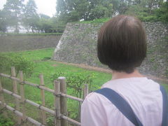 市役所前でバスを下車。

その後は敢えて、ちょっと遠回りの南側から母を誘って、ちょっと立ち寄りたい場所へ。

名古屋城の石垣を興味深げ（？）に見つめる母。