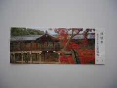 「東福寺　拝観券（表面）」

大阪へ行った帰り、後泊し、
紅葉シーズンの京都へ行ってみることにした。

観光客で混んでいるに違いないため、
嵐山には行かず、東福寺へターゲットを絞り行ってみた。

朝8時前、開場前の東福寺へ行くと、すでに大行列。
すでに100名弱くらいの人が並んでいた。

並んでからわりとすぐ開場となった。
撮影スポットを目指し、小走りで人の居ないところへ行った。

開場直後だというのに、観光客の数はみるみる膨れ上がっていた。

しかし、素早く撮りまくった事が功を奏したのか、
写真の中に人が写り込む事もほとんどなく、撮ることができた。







