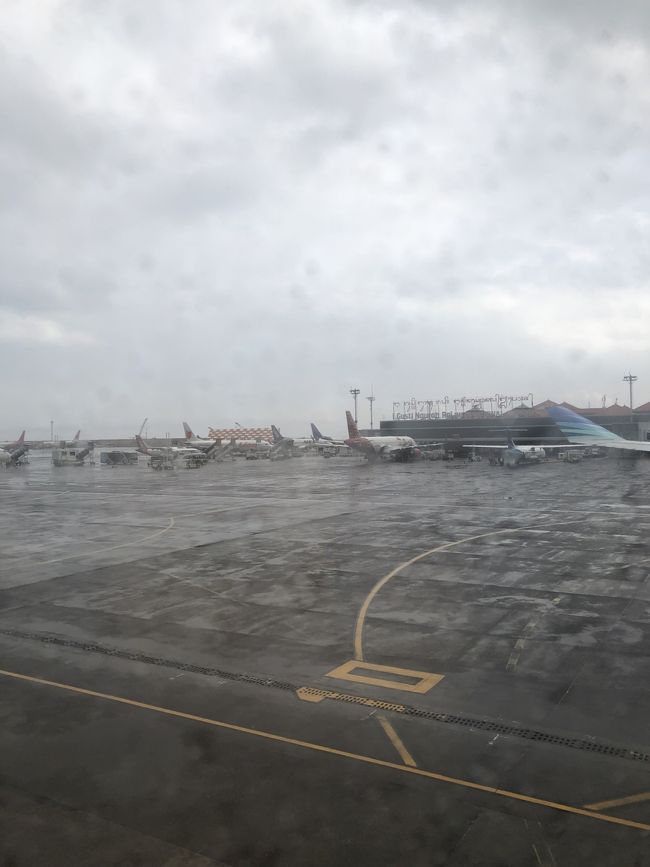 デンパサール空港に到着。どんより小雨。