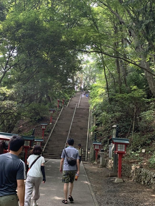 右の道が女坂、左が男坂なんですね。<br />ケーブルカーで楽した分、ここはキツイほうに行きましょう。<br />男坂の階段は１０８段、人間の煩悩の数です。