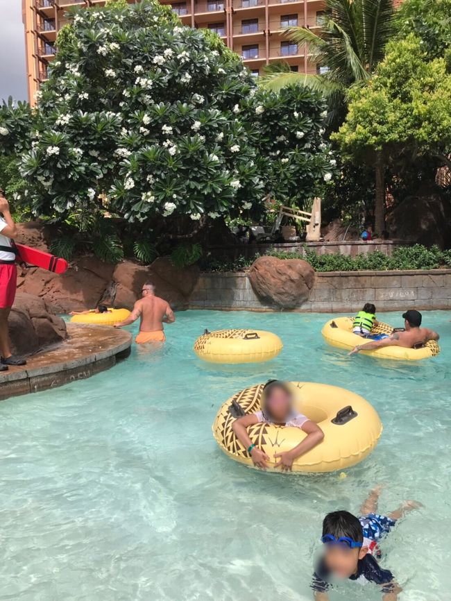 アウラニ組は朝からプール(^ ^)<br /><br />ま、プール以外する事ないですけどね(^^)<br /><br />付いて回る親は大変(￣◇￣;)<br /><br /><br />自分も以前アウラニに泊まったとき、延々と回るプールやらされたわ……💦