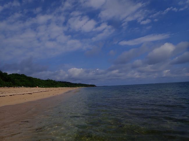 上原港について、港からフェリーの切符についてくるバスチケットで、中野ビーチへ<br /><br />きれいなビーチ　誰もいない。