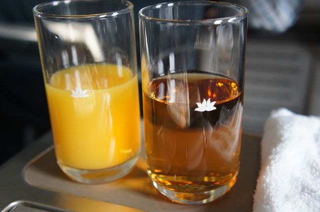 ウェルカムドリンクはオレンジとアップルジュース<br />言えばアルコールも出るかもだけど、たくさん飲んだしね