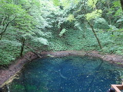 そして、鶏頭場の池からは
もう見えていました。

青池
本日の目的地です。
本当に青いインクを垂らし込んだ様な
深いブルー