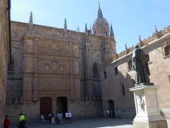 　最初にやってきたのはサラマンカ大学。１５３４年に造られた正面入り口はプラテレスコ様式様式の傑作で、ファザードには３段にわたって彫刻があります