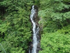 三頭大滝。橋の上からだと木々に遮られず見えます。ただすごく縦長で上下2枚で。