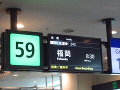 羽田空港59番ゲートから福岡に向けて出発です。久しぶりの福岡、楽しみです。
