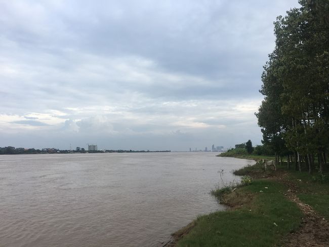 島からプノンペンを望む