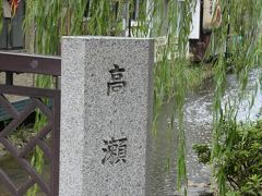 で、本日のメインイベント、になるはずだった舟まつりが開かれる高瀬川界隈に到着。柳や桜が川沿いに植えられた街なかのせせらぎです。