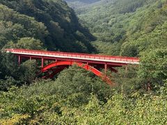 東沢大橋展望台に来ました。
周りの緑に橋の赤が映えます。