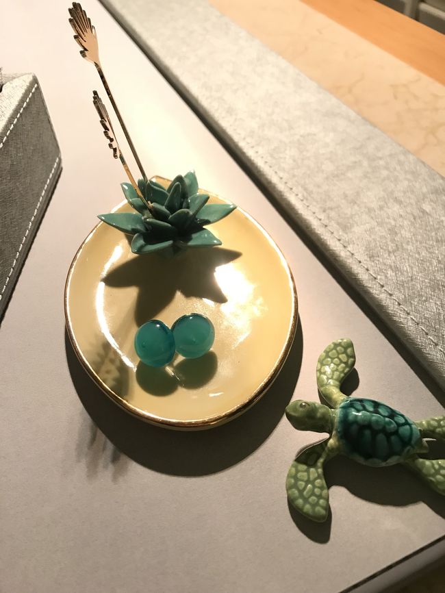 昨日買ったアンソロポロジーのアクセサリー置きはさっそく活用！サンドピープルで買った亀くんも一緒に