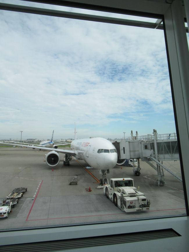 乗る予定の飛行機。<br /><br />ゲート前で待機していると何かがおかしい…<br /><br />「台風の影響で搭乗案内を見合わせています」<br />だって。<br /><br />この時台風は九州あたりにいました。<br />上海は台風の西側なので影響ないと思っていましたが、影響が出ていたようです。