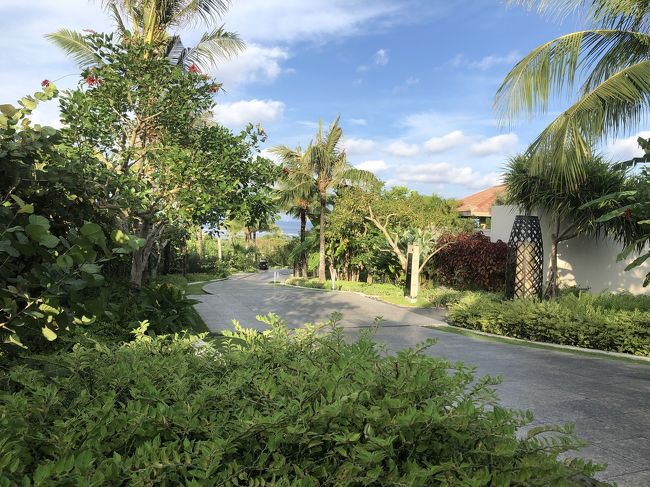 アフタヌーンティーに朝ごはんを食べたThe Loungeに行きましたが既に満席で入れず。同じ敷地にあるムリアヴィラスのLIVING ROOMなら待たずに入れるとのことだったので、バギーで移動します。ムリアヴィラスは、ビーチから離れて眺めのいい丘の上にあります。