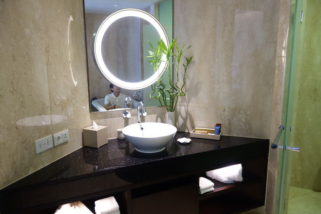 洗面所。ティッシュケースなどの小物は、バリ島で大人気の陶器ブランド　ジェンガラケラミックでした。