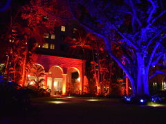 ビーチ側から歩いてロイヤルハワイアンの中を通過してカラカウア通り側に出ます。

どうしてこうも幻想的なライトアップなんだー！(*☻-☻*)