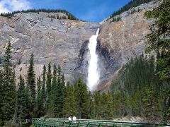 それから４１０ｍの落差があるカナダで一番高い滝というタカカウ滝へ向かった。近くまで行くと水しぶきが盛大にふりかかる、先住インディアンの言葉で「驚きの滝」という意味だそうだ。