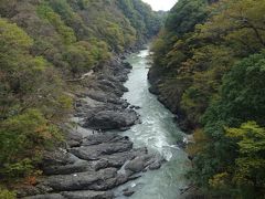 はねたき橋から臨む高津戸峡、紅葉にはちょっと早い。
でも見事な景観でしばし、見とれてしまう。
