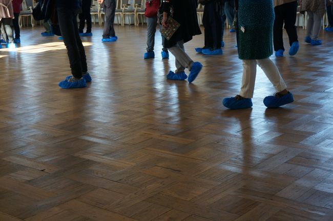 宮殿内は土足にビニールをかぶせて見学