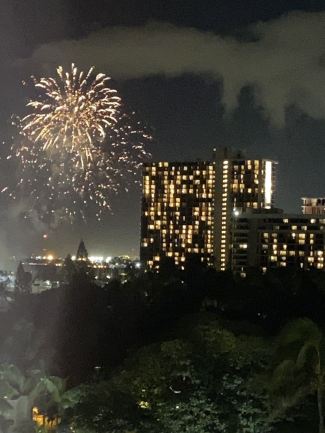 部屋から花火見えたんだ。<br />そういう情報は、チェックインの時に教えてよ。<br />それと、土曜だけど花火が上がるって事も。<br /><br />そういえば、トロリー乗っている時に、どこかの親子が、『今日花火が』とか話していた記憶が…<br />その時は、『今日土曜なのに』って思った事を思い出しました。<br /><br />後に、ネット検索してみたら、土曜でもどこかの企業がスポンサーで花火打ち上げる事があるらしいと。<br /><br />1分半の花火鑑賞でした。