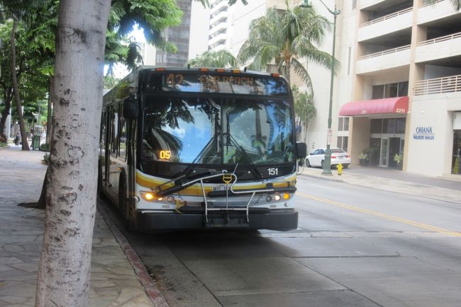 自分が訪れた時期はハワイ最大の祭典、「アロハ・フェスティバル」が行われた時期。このフェスティバルはハワイ州各島でイベントを開催、最後オアフ島で盛大に行われるというもの。<br /><br />一番のメインは、カラカウア通りを歩行者天国にして9月21日にホオラウレア、そしてその翌週の土曜日にフローラルパレード。これでフェスティバルは終了となります。<br /><br />ですけど9月14日にもイベントが開催。場所はパールリッジです。<br />でも事前にスケジュールを把握できませんでした。そこで、JCBプラザでPCをお借りして情報収集。最初、なかなか見つけることができず、最後はパールリッジセンターのホームページを開き、イベント情報を。<br /><br />・・・やべぇ、、、とっくに始まってる。。<br />慌てて、42番に乗り込み、One Day Passを入手、パールリッジへ。<br />バスに乗り込んだ時、「One Day Pass無かったらキャッシュで」と気にされてる日本人母娘さんを見ましたが、確実にあるのでご安心を。<br /><br />で、ワイキキからパールリッジへ行くには20番か42番。より早く到着するのは空港を経由しない42番です。これはパールハーバーやアロハスタジアム行くのも一緒。