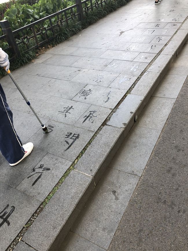 水にのりが入ったような液体で書を楽しむ市民　<br />達筆です　無料公演の中で楽しむのは良いですね