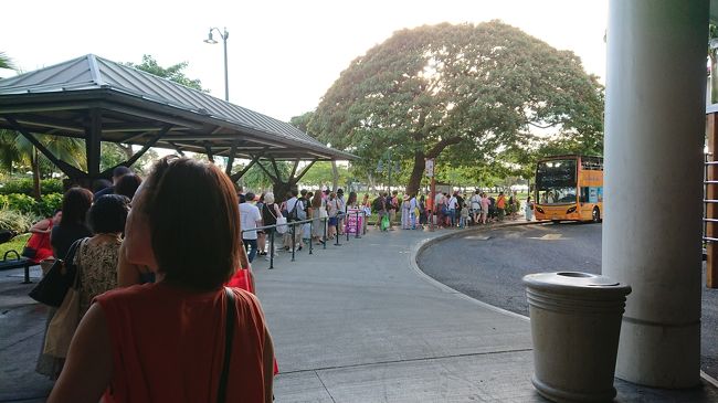 帰りもワイキキトロリー…<br />と、思ったら長蛇の列！！<br /><br />混み合う時間だったのでしょうか？？