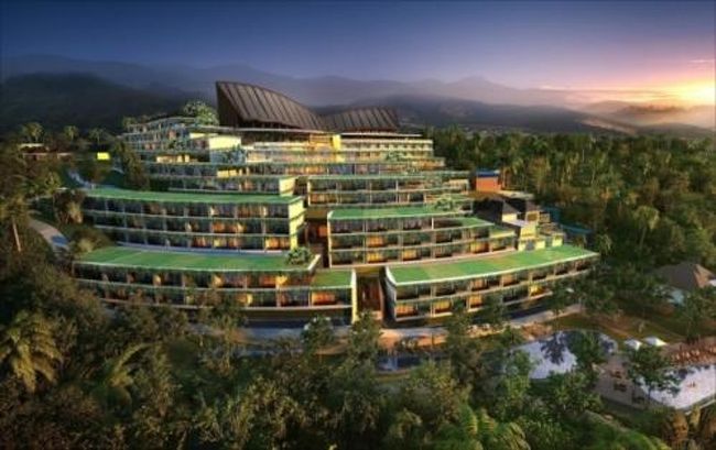 どんなホテルかわかりにくいので、ホテルご紹介のサイトから拝借してきました。<br /><br />高台に建っていて、段々にホテル棟があります。<br />下に行くほどランクの高いお部屋っぽいです。<br />６階建てと思います。<br />お部屋番号の最初の数字がエレベーター階になってました。<br /><br />段々畑の様な造りなので、エレベーターも２～３階ほどで一区切りでまた移動して違うエレベーターに乗らないとたどり着けません。<br />プールに行くのに２回乗り継ぎました。<br /><br />ま、言ってる意味が解らないと言われそうですので、是非体験ください（笑）<br />建って間もないのですので、綺麗ですよ！！<br /><br />さて、これで３か所目のホテルともさよならです。<br /><br />次は４か所目、またヌサドゥアに戻ります。<br />旦那様、また、バイクでタクシーの後ろ付いてきてね（＾＾）